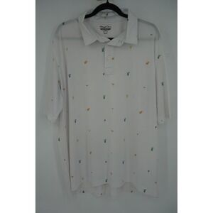 Straight Down Polo Shirt Mens 2XL White Cocktail Drink Print Golf Stretch